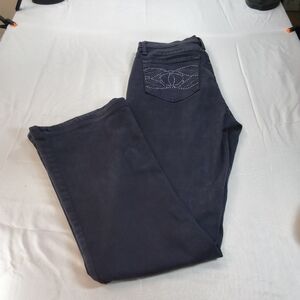 NYDJ Charcoal Flare Jeans with Embellished Pocket Size 6. UUCP